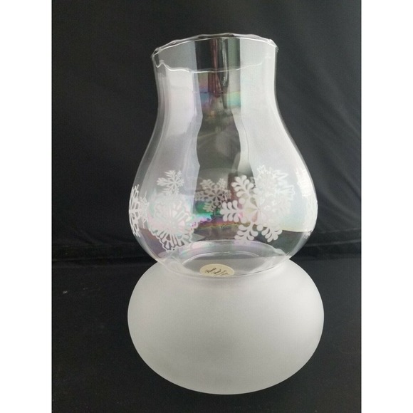 Princess House 487 Crystal Candle 2 Piece Hurricane Lamp Snowflakes Winter - Picture 3 of 12